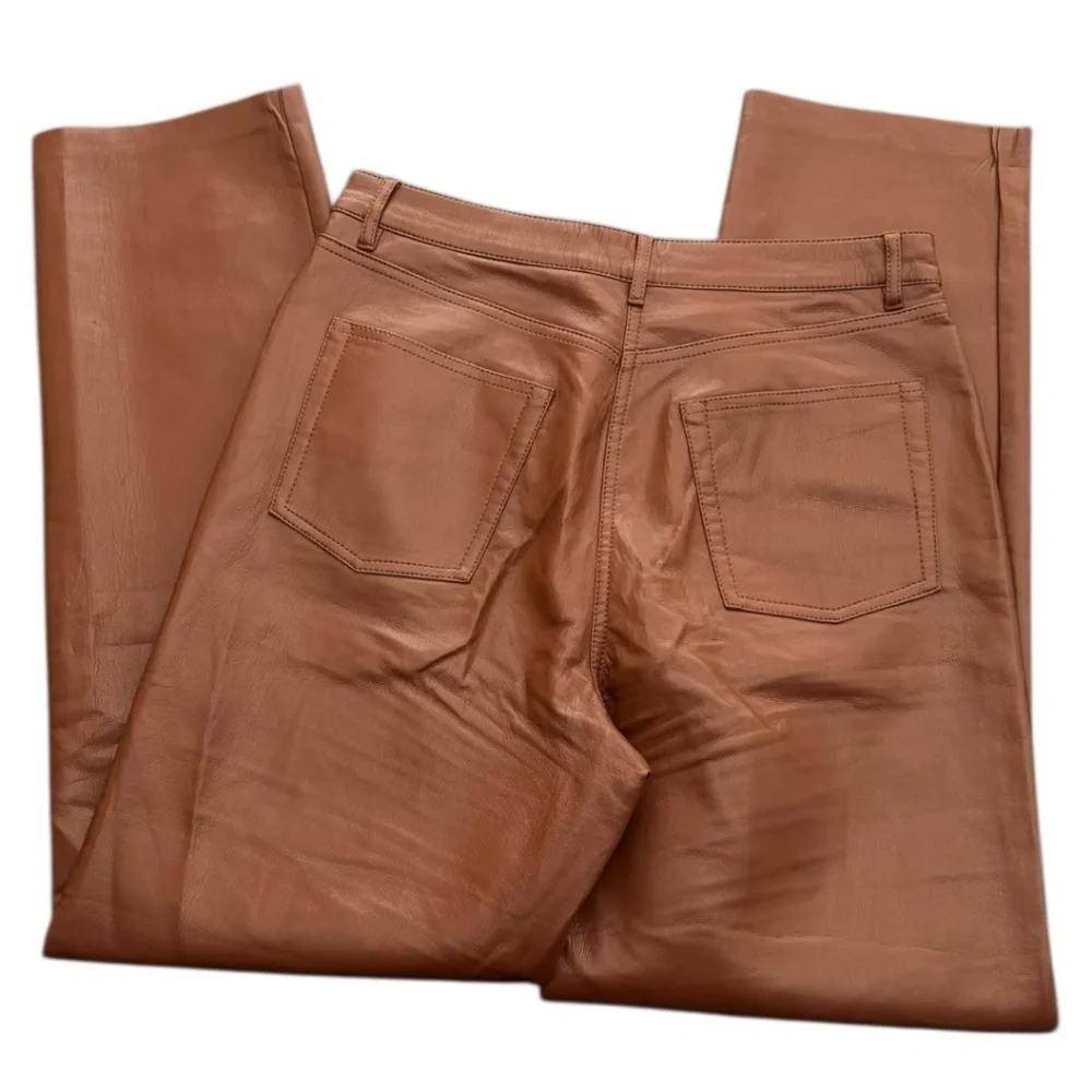 Aritzia Wilfred Melina Vegan Faux Leather Straight Leg High Rise Pants Brown
